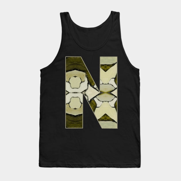 Letter N Monogram Initial Olive Green Pearl White Aesthetic Abstract Pattern Painting On Canvas Tank Top by Go Abstract Art